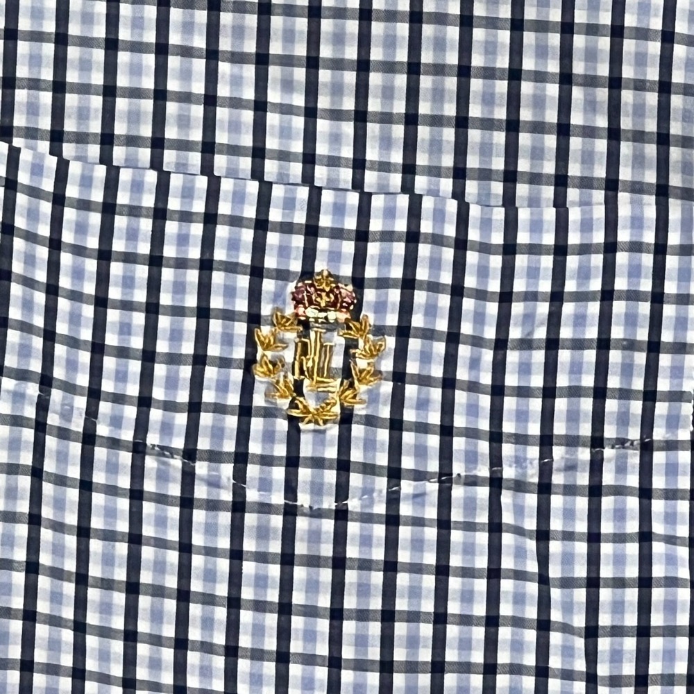 Lauren Ralph Lauren Mens L Short Sleeve Shirt Blue Check Plaid Crest Logo Cotton - Picture 5 of 7